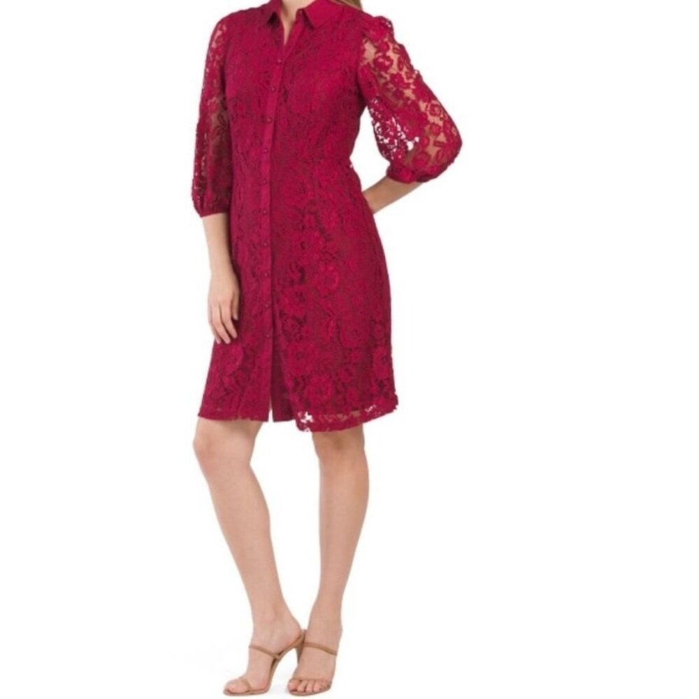 Nanette Dress Laced Burgundy Button-Up Dress Size 6
